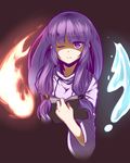  book holding holding_book long_hair looking_at_viewer magic one_eye_closed patchouli_knowledge purple_eyes purple_hair solo totosu touhou 