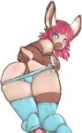  buckteeth clothed clothing female lagomorph looking_at_viewer looking_back mammal nickii panties pussy rabbit skimpy solo topless underwear undressing 