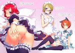  absurdres animal_ears anus apron arm_support ass bar_censor black_legwear breasts brown_hair cat_ears censored choker cleavage fake_animal_ears foreshortening garters glasses gloves groin hand_on_own_chest highres hoshizora_rin huge_filesize koizumi_hanayo large_breasts looking_back love_live! love_live!_school_idol_project maid_headdress multiple_girls naked_apron nipples nishikino_maki no_panties ooyari_ashito orange_hair panties pointless_censoring presenting purple_eyes pussy red_hair scan short_hair sitting skirt skirt_lift smile sweat tears thighhighs translation_request underwear white_gloves white_panties wrist_cuffs yellow_eyes 