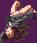  brown_eyes brown_hair cape kagari_atsuko little_witch_academia naso4 no_hat no_headwear no_pants panties side-tie_panties simple_background solo underwear upside-down white_panties witch 