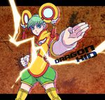  bad_id bad_pixiv_id chinese_clothes detached_sleeves dragon_kid electricity fighting_stance green_eyes green_hair hat huang_baoling short_hair shorts solo superhero thighhighs tiger_&amp;_bunny yumegiwa3226 
