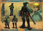 alternate_costume armor artist_name belt_pouch blonde_hair cape concept_art dated gas_mask gauntlets greaves green_eyes helmet holding holding_weapon left-handed link male_focus multiple_views pointy_ears post-apocalypse pouch scarf sean_ng sheath sheathed shield shoulder_pads sword the_legend_of_zelda thigh_pouch visor weapon 