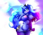  2013 anthro areola big_breasts big_nipples blue_eyes blue_feathers blue_fur blue_hair blush bra breasts clitoris clothing cutie_mark equine feathers female friendship_is_magic hair horn horse inuki long_hair looking_at_viewer multi-colored_hair my_little_pony navel nipples panties pink_hair pony princess_luna_(mlp) pussy thighs underwear undressing unicorn wide_hips wings 
