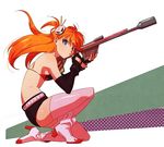  anti-materiel_rifle bad_gun_anatomy bikini_top blue_eyes boots company_connection cosplay echiwa gainax gun hair_ornament long_hair neon_genesis_evangelion orange_hair pink_legwear rifle short_shorts shorts skull_hair_ornament sniper_rifle solo souryuu_asuka_langley tengen_toppa_gurren_lagann thighhighs weapon yoko_littner yoko_littner_(cosplay) 