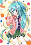  aqua_eyes aqua_hair hatsune_miku headphones headphones_around_neck long_hair marker_(medium) my_(mylilla811) necktie open_mouth pastel_(medium) ponytail project_diva_(series) project_diva_f ribbon_girl_(module) solo thighhighs traditional_media very_long_hair vocaloid watercolor_pencil_(medium) 