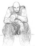  bald concept_art dougi eyebrows facial_hair goatee greyscale ikeno_daigo king_cobra_kai male_focus monochrome muscle official_art pointing pointing_at_viewer sitting sketch sleeveless solo street_fighter street_fighter_iv_(series) thick_eyebrows 