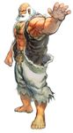  abs bald barefoot beads beard clenched_hand concept_art facial_hair gouken ikeno_daigo jewelry male_focus muscle necklace official_art old_man outstretched_hand scar sleeveless solo street_fighter street_fighter_iv_(series) torn_clothes vest white_hair 