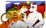  anthro balls beach beverage canine dog duo eyewear feline gay glasses male mammal nude outside pubes seaside tiger vasuki 