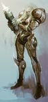  armor blonde_hair blue_eyes highres ikeda_masateru long_hair metroid power_armor samus_aran solo varia_suit 