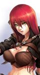  absurdres breasts cleavage green_eyes highres katarina_du_couteau large_breasts league_of_legends long_hair midriff navel oz_(gerbera7) red_hair scar solo 