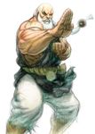  beard blue_eyes dougi facial_hair fighting_stance gouken ikeno_daigo long_hair low-tied_long_hair male_focus muscle mustache official_art old_man ponytail scar sketch solo street_fighter street_fighter_iv_(series) white_hair 