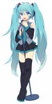  aqua_eyes aqua_hair bad_id bad_pixiv_id boots detached_sleeves hatsune_miku headphones long_hair microphone microphone_stand music necktie open_mouth simple_background singing skirt solo straddling thigh_boots thighhighs twintails utsugi_(basement_01000) very_long_hair vocaloid white_background 