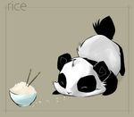  ass_up bear black_fur bowl chopsticks cute english_text eyes_closed feral food fur grey_background lying mammal on_floor panda plain_background rice solo text unknown_artist white_fur young 