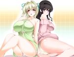  amagami bad_id bad_pixiv_id bare_shoulders black_hair blonde_hair blue_hair breasts huge_breasts large_breasts long_hair looking_at_viewer minamon_(vittel221) morishima_haruka morishima_jessica multiple_girls panties red_eyes smile underwear 