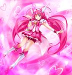  bad_id bad_pixiv_id bike_shorts boots bow choker cure_happy dress head_wings heart hoshizora_miyuki knee_boots long_hair magical_girl one_eye_closed pink pink_background pink_bow pink_choker pink_eyes pink_hair pink_shorts pink_skirt precure shorts shorts_under_skirt skirt smile smile_precure! solo tiara tomo_(machinemess) twintails 