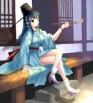  artist_request beads copyright_request gat gat_(korean_traditional_hat) hanbok hat high_heels holding holding_pipe kiseru korean_clothes korean_traditional_hat legs lowres pipe solo 