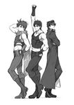  boots family gakuran greyscale hat jojo_no_kimyou_na_bouken jonathan_joestar joseph_joestar_(young) kurenai_karasu kuujou_joutarou male_focus midriff monochrome multiple_boys scarf school_uniform 