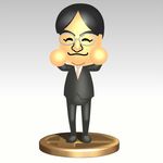  1boy black_hair glasses iwata_satoru mii_(nintendo) necktie nintendo satoru_iwata simple_background solo super_smash_bros. trophy 