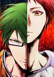  akashi_seijuurou angellnight bad_id bad_pixiv_id basketball basketball_uniform column_lineup glasses green_eyes green_hair kuroko_no_basuke male_focus midorima_shintarou multiple_boys red_hair sportswear yellow_eyes 