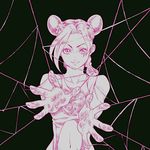  braid bug butterfly double_bun insect jojo_no_kimyou_na_bouken kuujou_jolyne midriff monochrome silk solo spider_web stone_ocean string teketo 