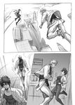  1girl comic dio_brando genderswap genderswap_(mtf) greyscale jacket jojo_no_kimyou_na_bouken joseph_joestar kurenai_karasu monochrome short_hair 