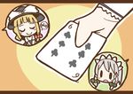  adomi blonde_hair braid card closed_eyes comic english hands hat holding holding_card izayoi_sakuya kirisame_marisa letterboxed maid millipen_(medium) multiple_girls no short_hair silver_hair solid_oval_eyes touhou traditional_media twin_braids witch_hat wrist_cuffs 