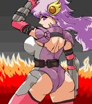  1girl aliasing ass breasts contra contra:_shattered_soldier cosplay fire large_breasts long_hair lowres lucia lucia_(contra) lucia_(contra)_(cosplay) lucia_(cosplay) purple_eyes purple_hair rf solo 