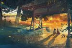  :t bad_id bad_pixiv_id blurry bridge colorful dango depth_of_field evening food friends from_behind highres maribel_hearn multiple_girls real_world_location river scenery shadow sitting sparkle sunset tokoroten_(hmmuk) torii touhou tree usami_renko wagashi water 