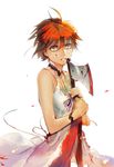  axe bad_id bad_pixiv_id bare_shoulders blood blood_on_face dress grey_eyes jewelry necklace orange_hair original short_hair solo tears weapon zis 