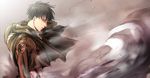  angellnight bad_id bad_pixiv_id black_hair cape emblem jacket levi_(shingeki_no_kyojin) male_focus paradis_military_uniform profile shingeki_no_kyojin smoke solo survey_corps_(emblem) 