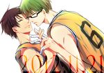  angellnight bad_id bad_pixiv_id bandages basketball basketball_uniform black_eyes black_hair dated glasses green_eyes green_hair interlocked_fingers kuroko_no_basuke male_focus midorima_shintarou multiple_boys sportswear takao_kazunari 