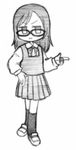  :i gakkatsu! glasses greyscale hand_on_hip highres monochrome s6fight school_uniform skirt socks takachiho_chiho 