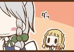  adomi blonde_hair braid comic hand_to_own_mouth hat hat_removed headwear_removed izayoi_sakuya kirisame_marisa letterboxed maid millipen_(medium) multiple_girls no_eyes open_mouth short_hair silver_hair solid_oval_eyes touhou traditional_media twin_braids wavy_mouth 