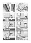  4koma :x animal_ears cat_ears cat_tail comic falling glasses greyscale hood hoodie jumping monochrome multiple_girls original reading shorts silent_comic socks squatting tail through_window twintails window yassy 