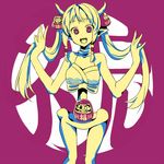  camisole daruma_doll doll_hair_ornament fangs hand_in_hair horns long_hair looking_at_viewer monochrome open_mouth original pochi_(pochi-goya) pointy_ears purple_background simple_background skeleton spaghetti_strap standing teeth twintails very_long_hair 