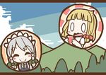  2girls adomi blonde_hair braid closed_eyes cloud comic forest hat izayoi_sakuya kirisame_marisa letterboxed maid millipen_(medium) multiple_girls nature open_mouth short_hair silver_hair sky smile surprised touhou traditional_media tree twin_braids witch_hat 