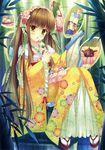  1girl absurdres bamboo brown_hair highres japanese_clothes kimono long_hair takano_yuki takano_yuki_(allegro_mistic) 