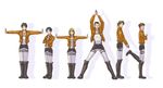 5boys arms_up auruo_bossard black_hair blonde_hair boots brown_hair crossed_arms erd_gin eren_yeager gunter_shulz jacket letter_pose levi_(shingeki_no_kyojin) multiple_boys outstretched_arms paradis_military_uniform petra_ral shingeki_no_kyojin short_hair simple_background smile spread_arms standing suspenders thigh_strap three-dimensional_maneuver_gear white_background yappo_(point71) 