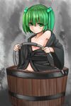  alternate_color bucket censored convenient_censoring green_eyes green_hair hair_bobbles hair_ornament highres kisume seiya_(cardigan) smile solo touhou twintails wooden_bucket 