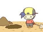  :&gt; cafe_(chuu_no_ouchi) chibi dirt gold_(pokemon) hole male_focus pokemon shovel solo 