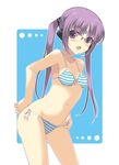  bikini character_request copyright_request dasoku_sentarou facial_mark forehead_mark glasses long_hair purple_eyes purple_hair solo swimsuit twintails 