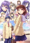  6+girls bag botan_(clannad) clannad fujibayashi_kyou fujibayashi_ryou furukawa_nagisa hikarizaka_private_high_school_uniform ibuki_fuuko ichinose_kotomi miyai_sen miyazawa_yukine multiple_boys multiple_girls okazaki_tomoya sakagami_tomoyo school_uniform siblings sisters starfish sunohara_youhei twins wild_boar 