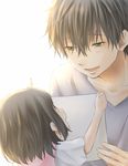  1girl black_hair brown_hair child father_and_daughter green_eyes hyouka if_they_mated older oreki_houtarou rito453 short_hair 
