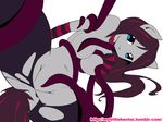  anthro anthrofied aulann breasts equine female gloves hair horse mammal mylittlehentai navel necklace original_character plain_background pony solo tentacles text white_background 
