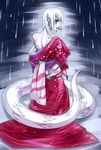  highres japanese_clothes kimono lamia monster_girl red_eyes snake sukumo_(kemutai) white_hair 