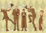  4boys argyle argyle_background auruo_bossard bird bunny card coat dove dress erd_gin formal gunter_shulz halftone knife levi_(shingeki_no_kyojin) magic_trick multiple_boys necktie overcoat petra_ral playing_card shingeki_no_kyojin suit wand yappo_(point71) 