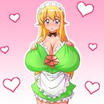  1girl blonde_hair blue_eyes blue_hair blush breasts elf gigantic_breasts heart huge_breasts long_hair maid mont_blanc_(heartcatch_ayaya) open_mouth pointy_ears solo tiffania_westwood zero_no_tsukaima 