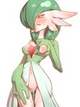  1girl artist_request breast_grab breasts covered_nipples dripping erect_nipples female furry gardevoir green_hair inverted_nipples licking_lips looking_at_viewer naughty_face nintendo nipples pok&#233;mon pokemon puffy_nipples pussy pussy_juice red_eye red_eyes solo standing sweat tongue tongue_out video_games wide_hips 