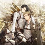  ascot bad_id bad_pixiv_id black_hair blonde_hair emblem erwin_smith jacket levi_(shingeki_no_kyojin) multiple_boys paradis_military_uniform shingeki_no_kyojin shiro_sss926 survey_corps_(emblem) 