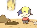 :&gt; :3 cafe_(chuu_no_ouchi) chibi dirt falling gen_1_pokemon gold_(pokemon) hole pokemon pokemon_(creature) raichu shovel 